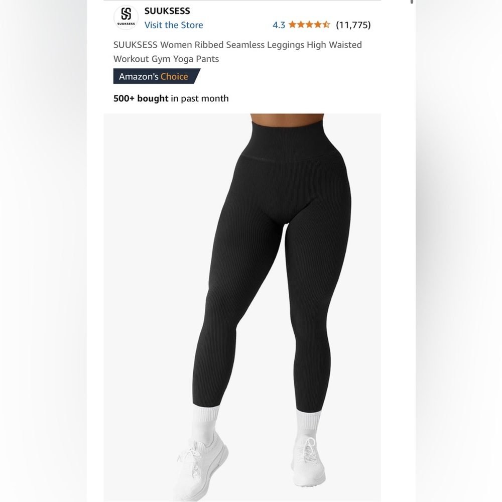 🔥 Amazon High-Waisted Black Ribbed Leggings – Size M 🔥